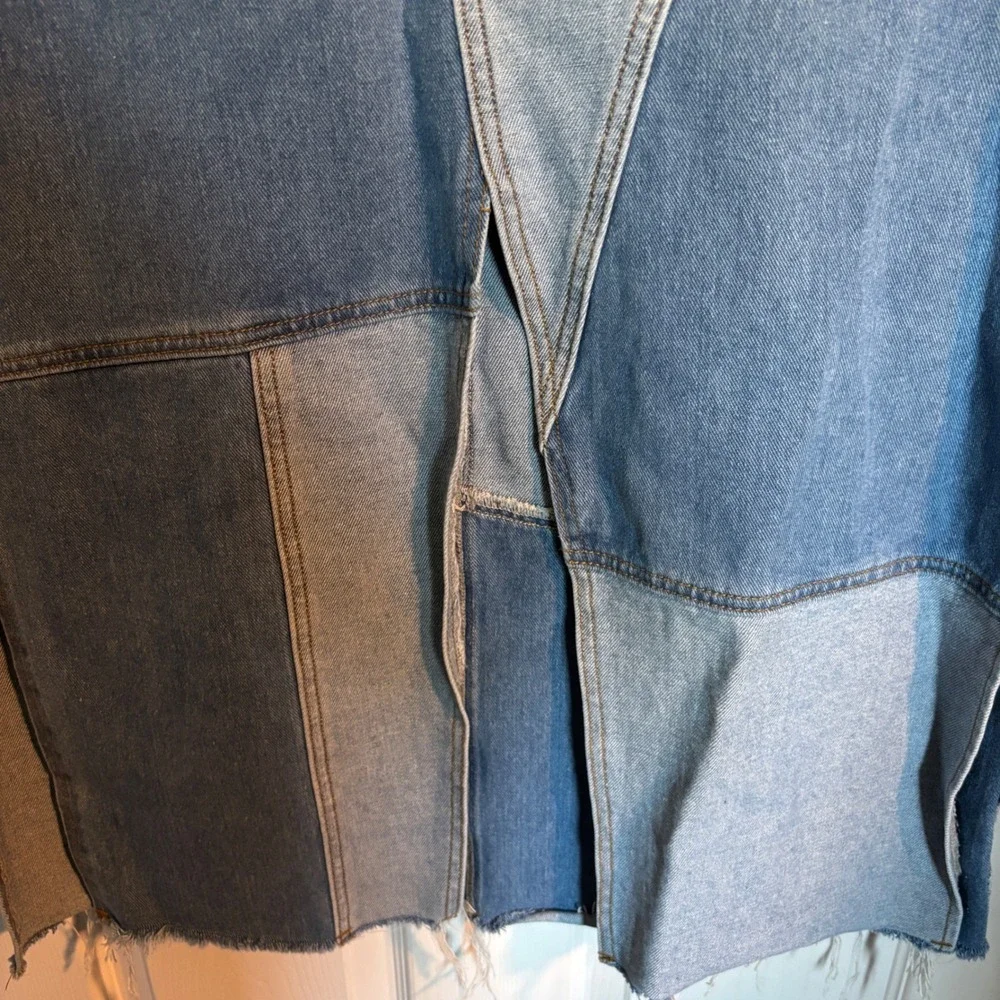 Nasty Gal Boho Western Festival Patchwork Denim Raw Hem Side Slit Midi Skirt 10 - Picture 5 of 15